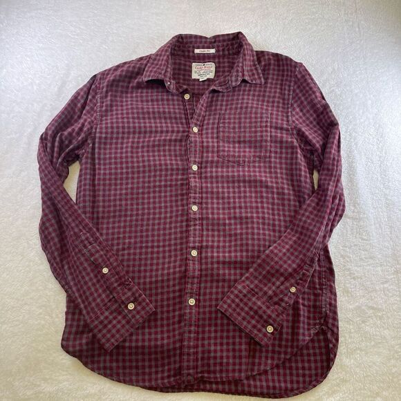 Lucky Brand Mens Flannel Shirt Medium Classic Fit Mini Checker Plaid Red - Picture 1 of 10